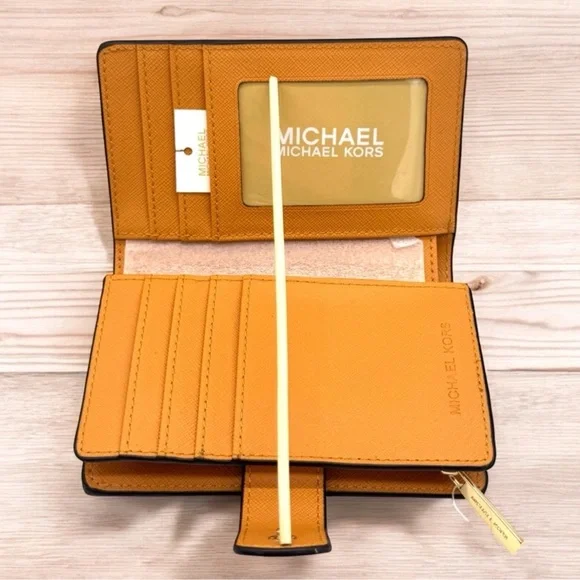 Michael Kors Medium Jet Set Travel Zip Chain Bifold Wallet Leather Cider - Picture 8 of 9